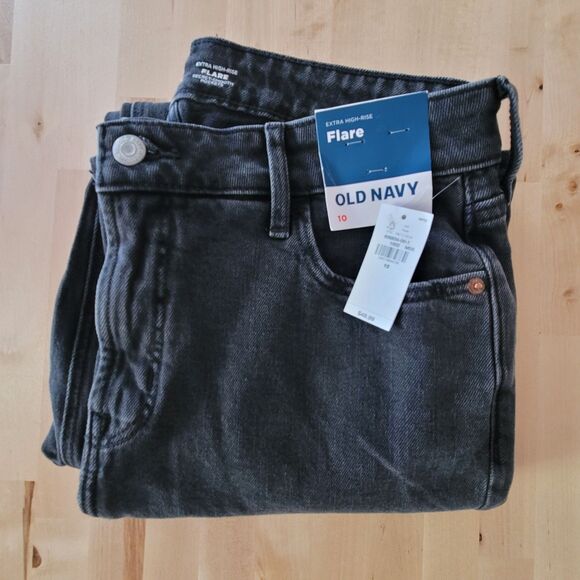 Old Navy High Rise Pixie Flare Pants Women 10 Black Secret Smooth Pocket Stretch - Picture 1 of 5